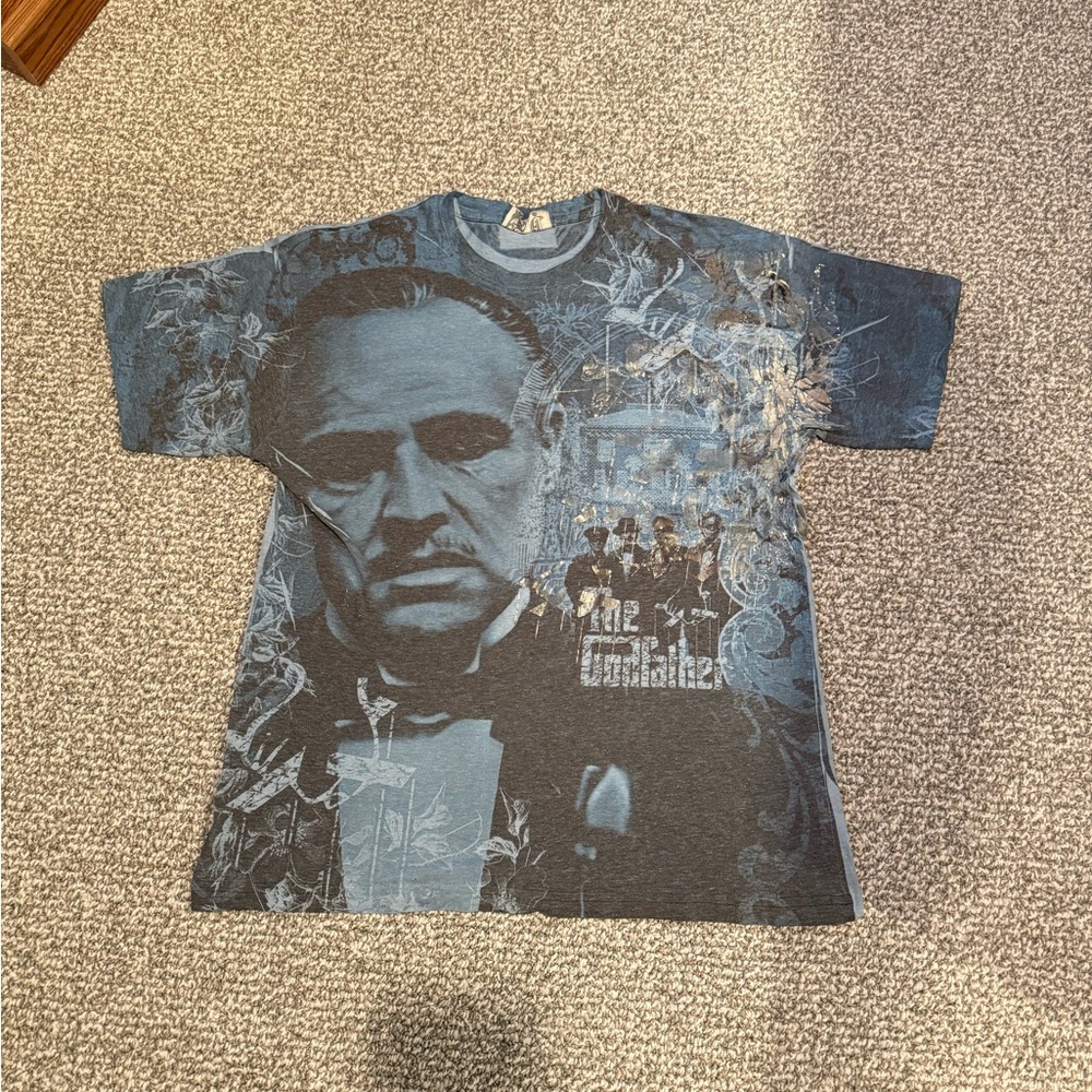Vintage The Godfather Movie Merch Shirt Blue Large Print Changes Tag